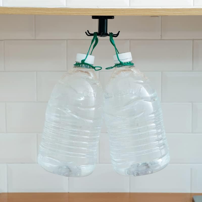 EigPluy 2pcs Under Cabinet Kitchen Utensil Hooks,360° Rotating Drilling Free Adhesive Utensils Hanging Rack for Tools/Towel/Knife (Black) - Image 5